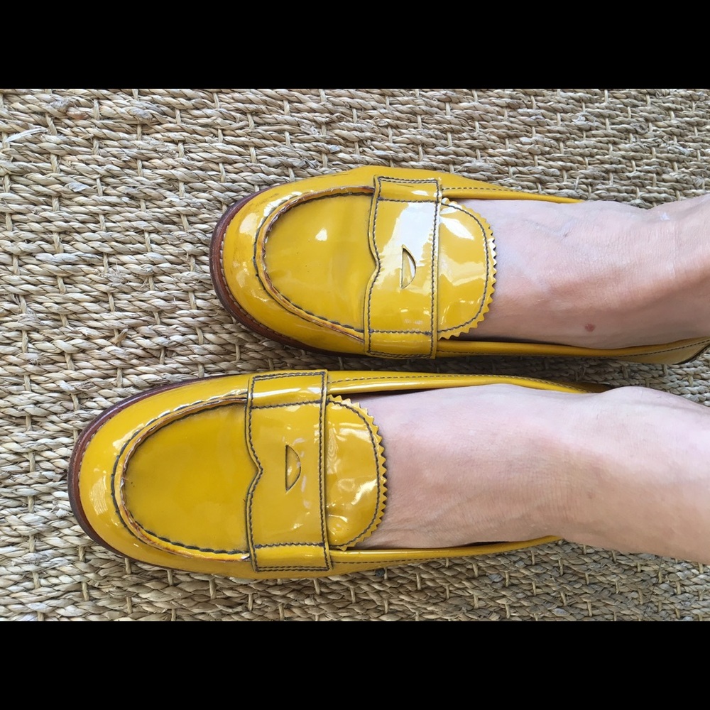 Prada Yellow Patent Leather Loafers